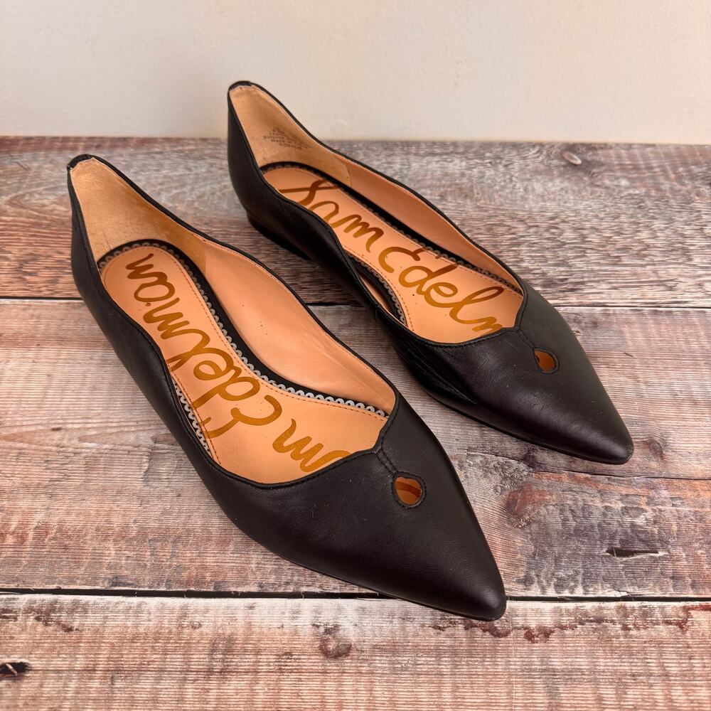 EUC Sam Edelman, Women's 8.5 M, Rosalie Wavy Pointy Ballet Flats, Black Leather